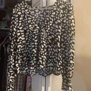 SHEIN ALLOVER PRINT DEEP V NECK PEPLUM BLOUSE